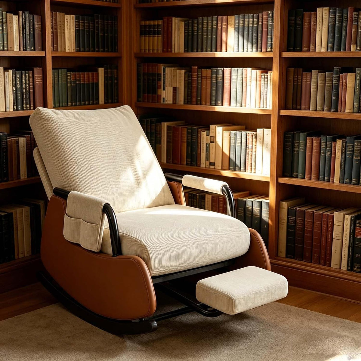 Reading Nook Rocking Chair with Foot Stool,Folding Rocking Chair | Foldable Multi-Angle Recline Indoor Rocker