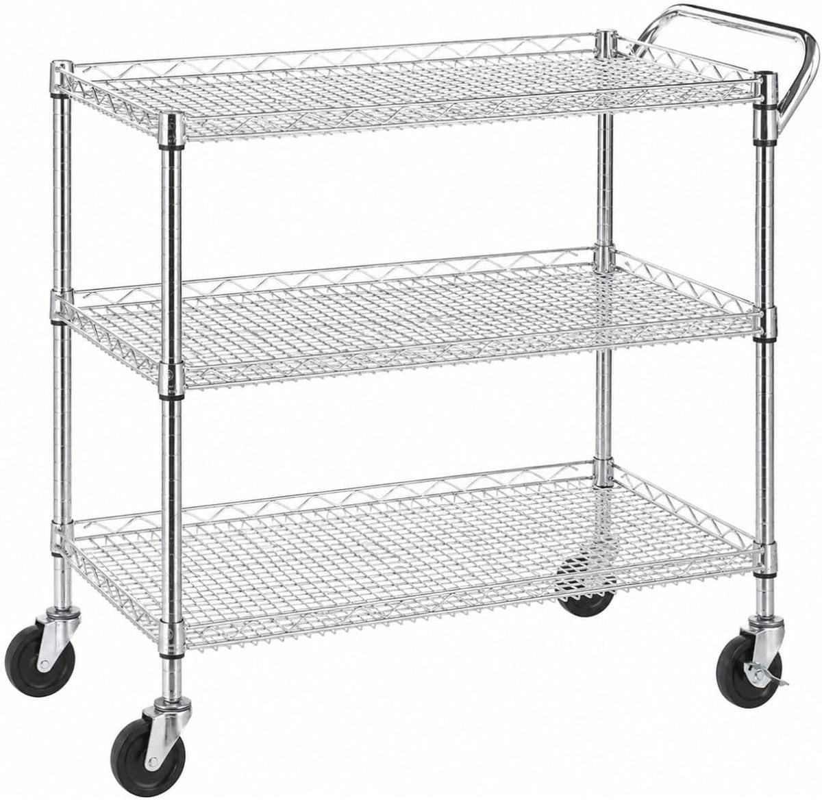 Heavy Duty 3 Tier Rolling Utility Kitchen Cart on Wheels,Large 45"L x 17 1/2"D x 45"H Metal Serving Cart Commercial Grade with Wire Shelving and Handle Bar for Office School Church Kitchen Hardware