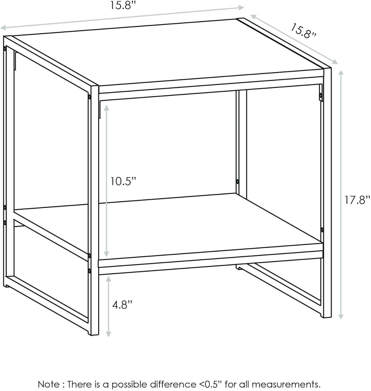 Furinno CAMNUS 2-Tier Metal Frame Side Table, Easy Assembly, Americano | Modern Square End Table with Open Shelf, Night Stand, Bedside Table, for Living Room, Bedroom