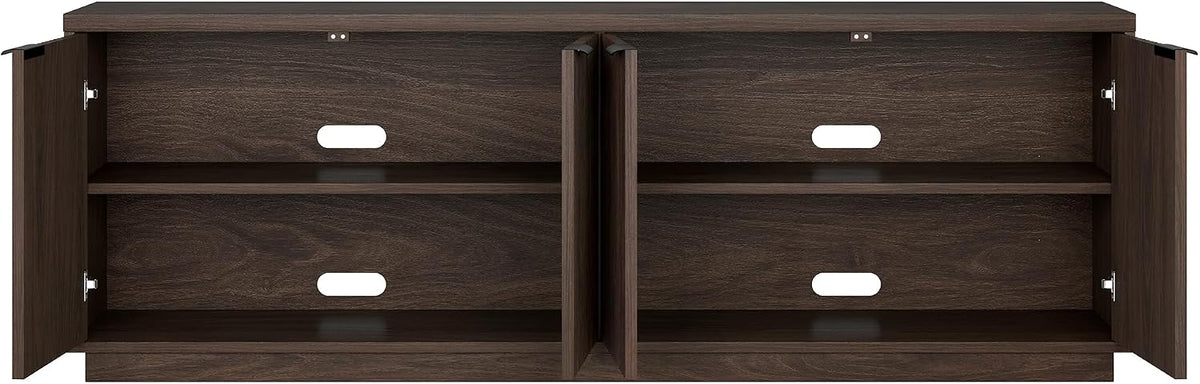 Henn&Hart 70" TV Stand for TVs up to 78", Rich Brown | Elegant ribbed doors, adjustable shelves, and cable cut-outs create stylish, clutter-free storage for any room