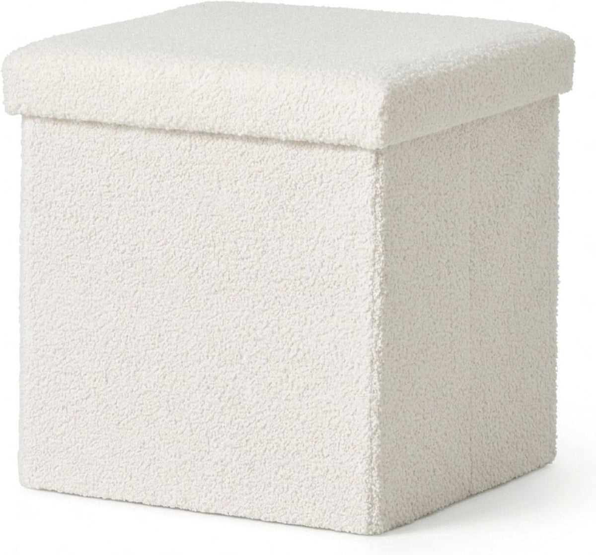 Luxe Go-Poufs Faux Fur Boucle Storage Ottoman, White, 15x15x15 in | Knock-Down Assembly, No Tools Required, Folding Flat Design, Hidden Compartment, Teddy Texture