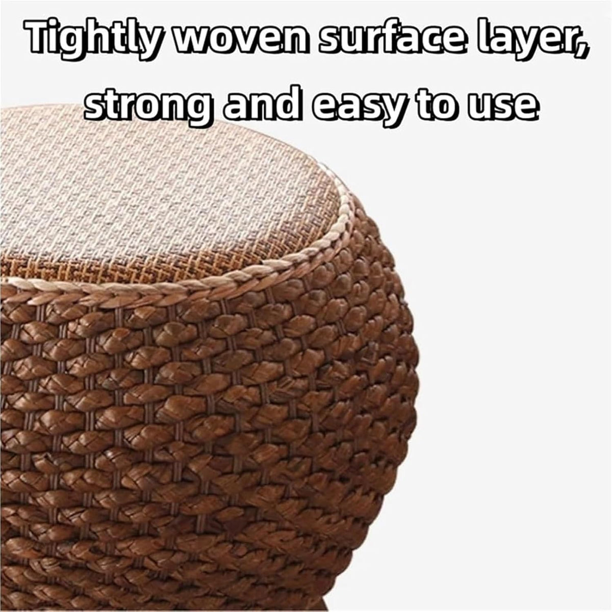 Round Ottoman Natural Seagrass Braided Poof Hand Weaving Round Ottomans Boho Footrest Stool for Home Living Room Bedroom Patio(37cm/14.5in)