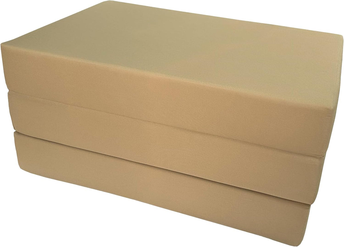 D&D Futon Furniture Tan Trifold Foam Beds, Shikibuton, Tatami Cushion Topper, Foldable Futon Pad, Twin 6x39x75