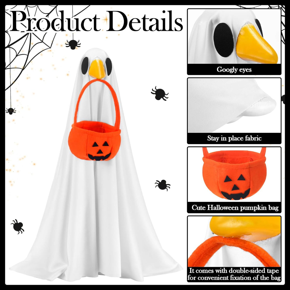 Abbylike Halloween Porch Goose Outfit Ghost Goose Outfit Fall Halloween Geese Costume Clothes with Pumpkin Bag for 23'' Cement Plastic Duck Yard Lawn Statue Decorations