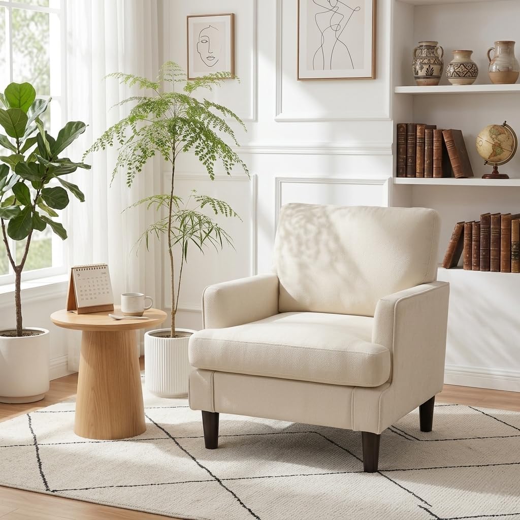 Kromax Accent Chair for Living Room, No Screws Assembly Required, Beige