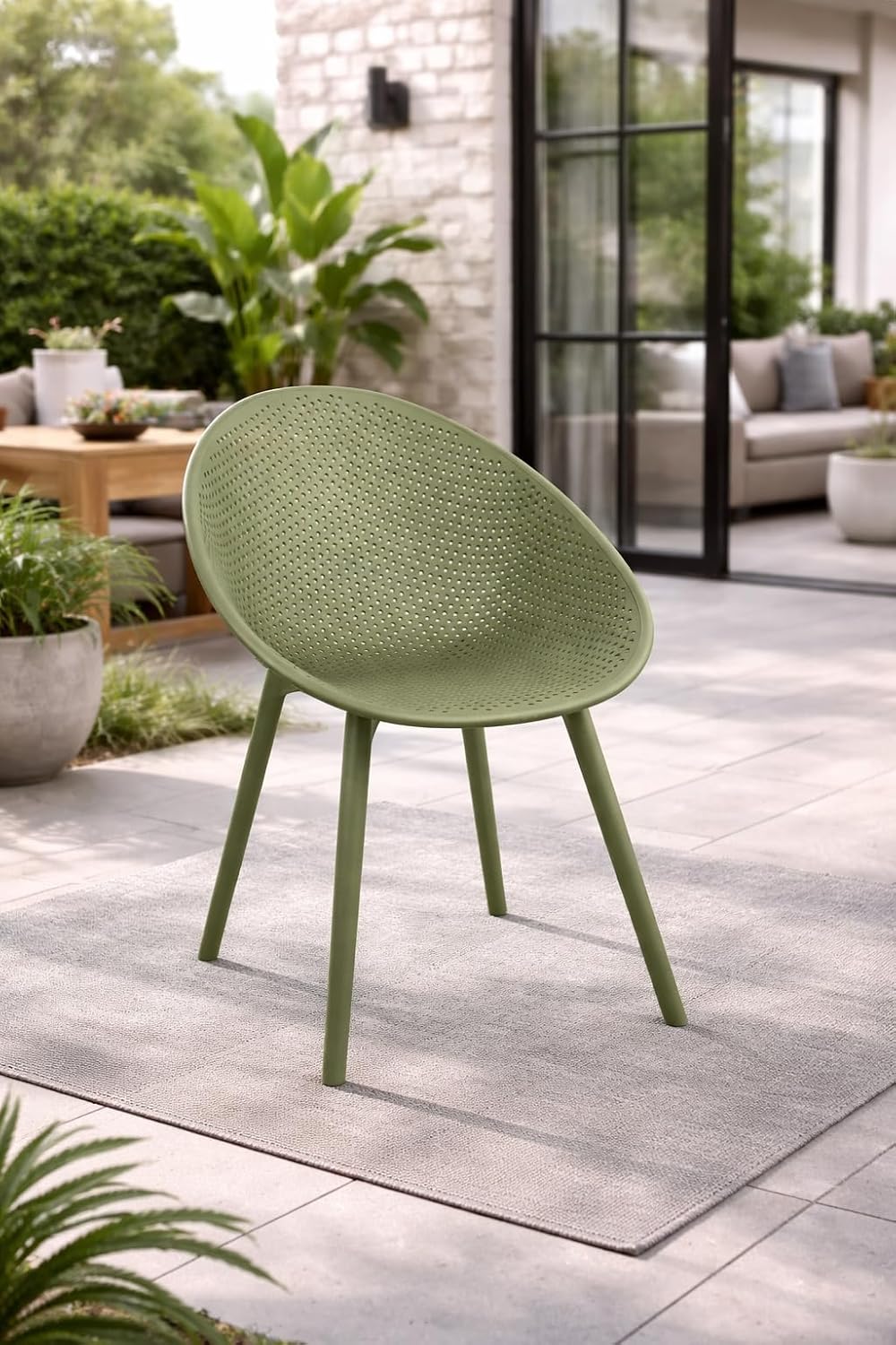 2xhome Modern Patio Dining Chair | Perforated Oval Egg-Shaped Breathable Weather Resistant Lounge Side Chair for Kitchen Indoor or Outdoor Use (Set of 2 Chairs, Green)