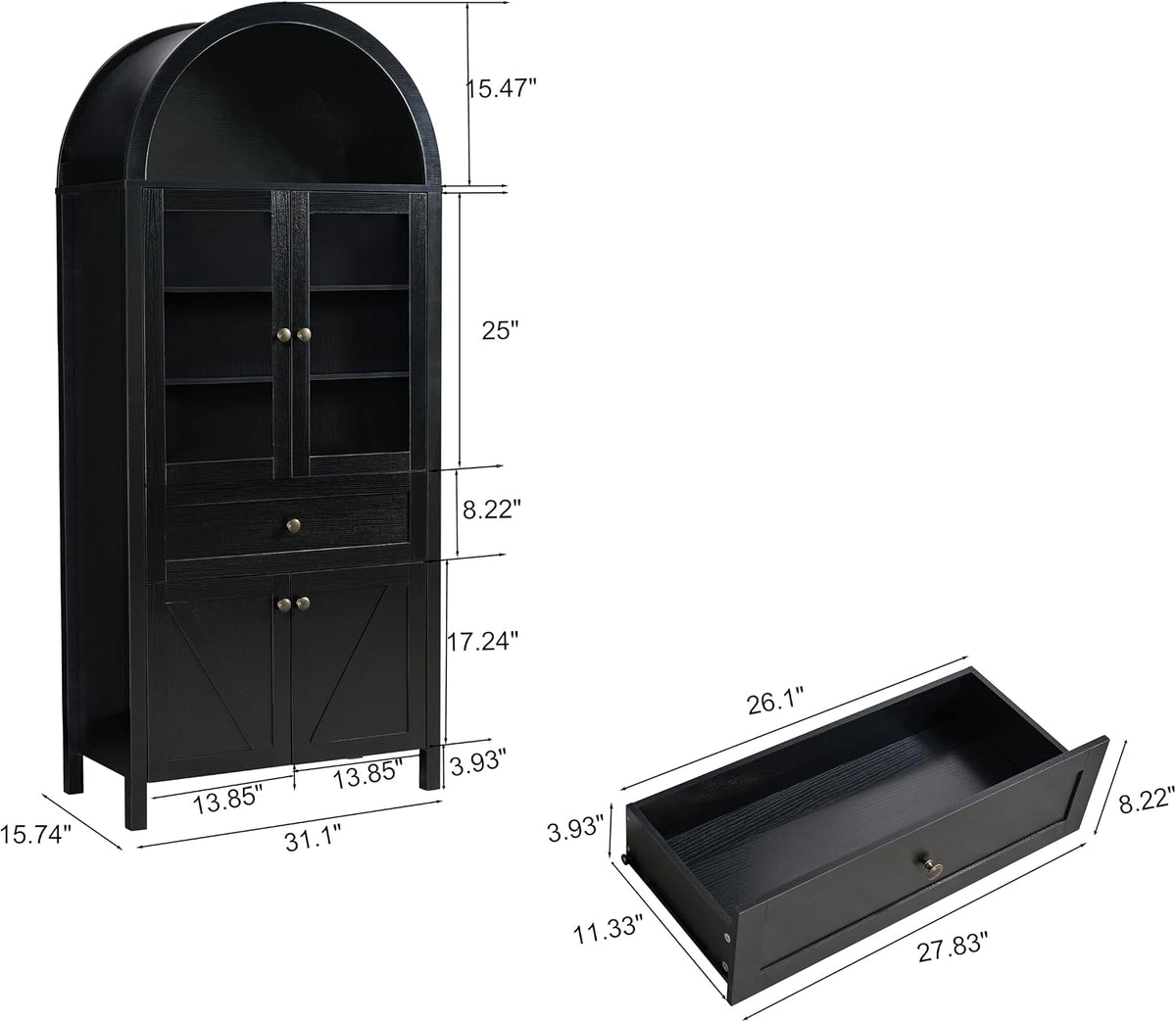 JIJIWANG Dome Kitchen Pantry Storage Cabinet with Doors & Adjustable Shelves,Farmhouse Large Sideboard Buffet with Drawer for Kitchen Living Room,Black