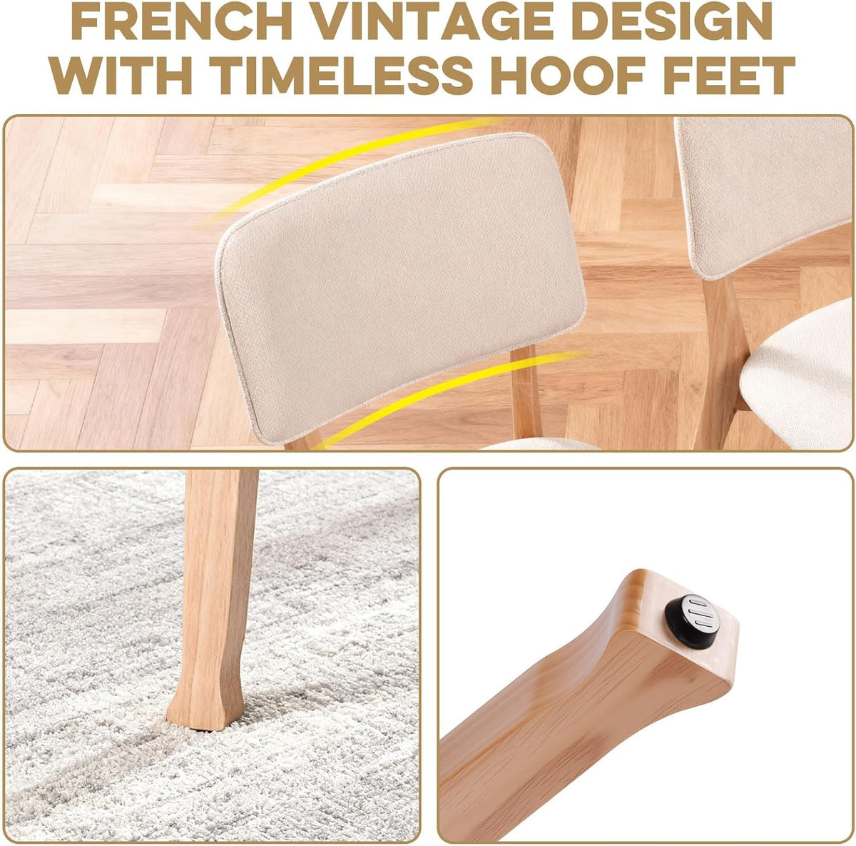 Wooden Dining Chairs Set of 2, Mid Century Modern Kitchen Chairs with Fabric Upholstered and Curved Backrest for Dining Room, Restaurant/Cafe, 300LBS Capacity, Natural