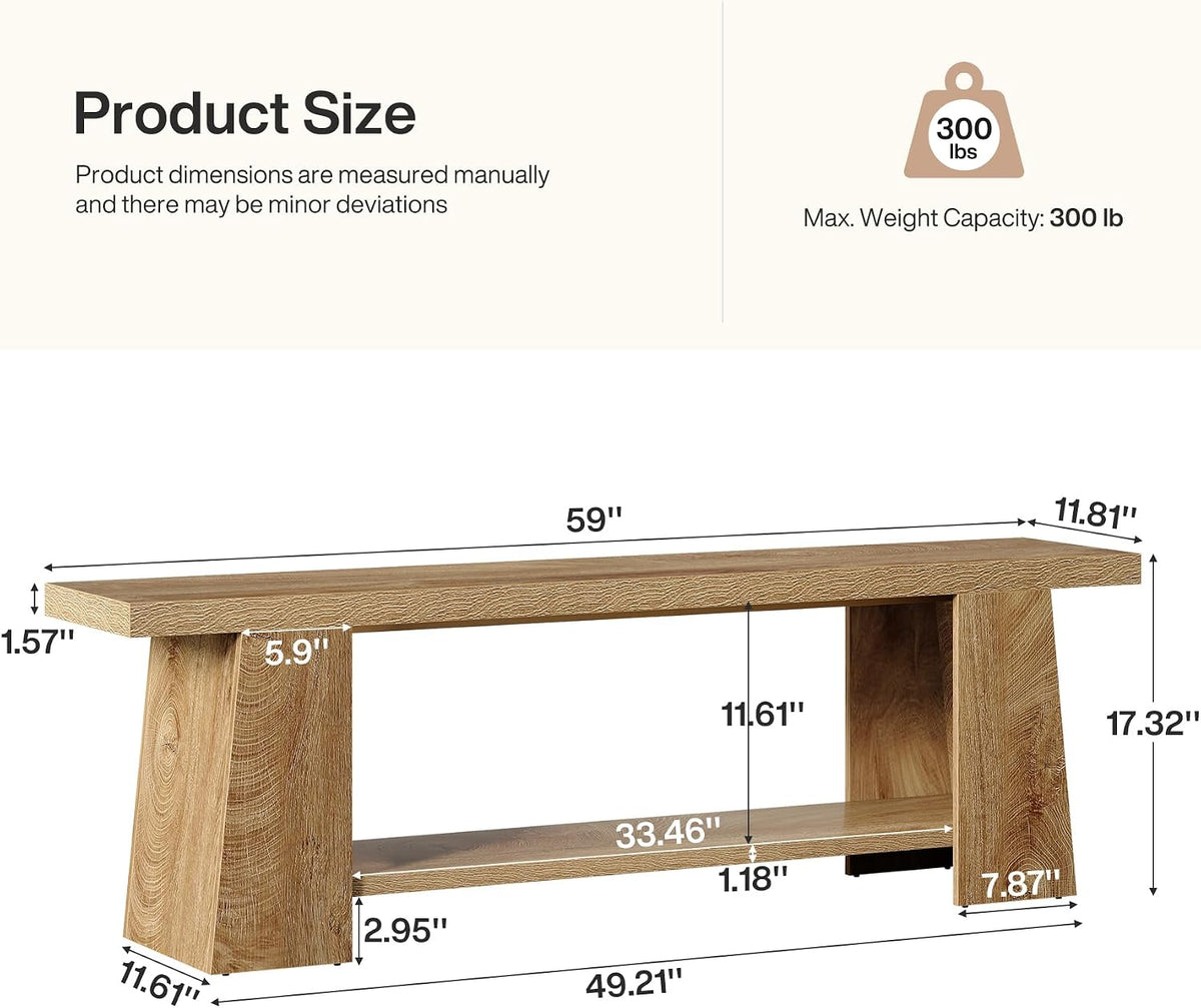 Tribesigns 2-Tier Entryway Bench, 59-Inch Extra Long Shoe Bench with Storage Shelves, Wood End of Bed Seat, Farmhouse Hallway Foyer Seat with Open Shelves for Entryway, Bedroom, Living Room, Natural