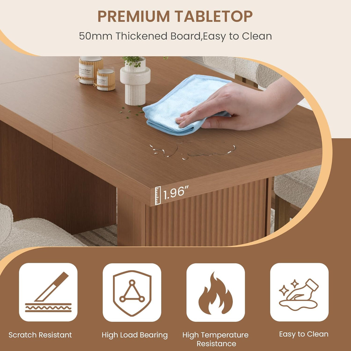 Garvee 70.8" Dining Table for 6 8 10, Modern Dining Room Table with Storage, Wood Kitchen Table with Fluted Legs, Dinner Tables for Kitchen Dining Room,Nut-Brown