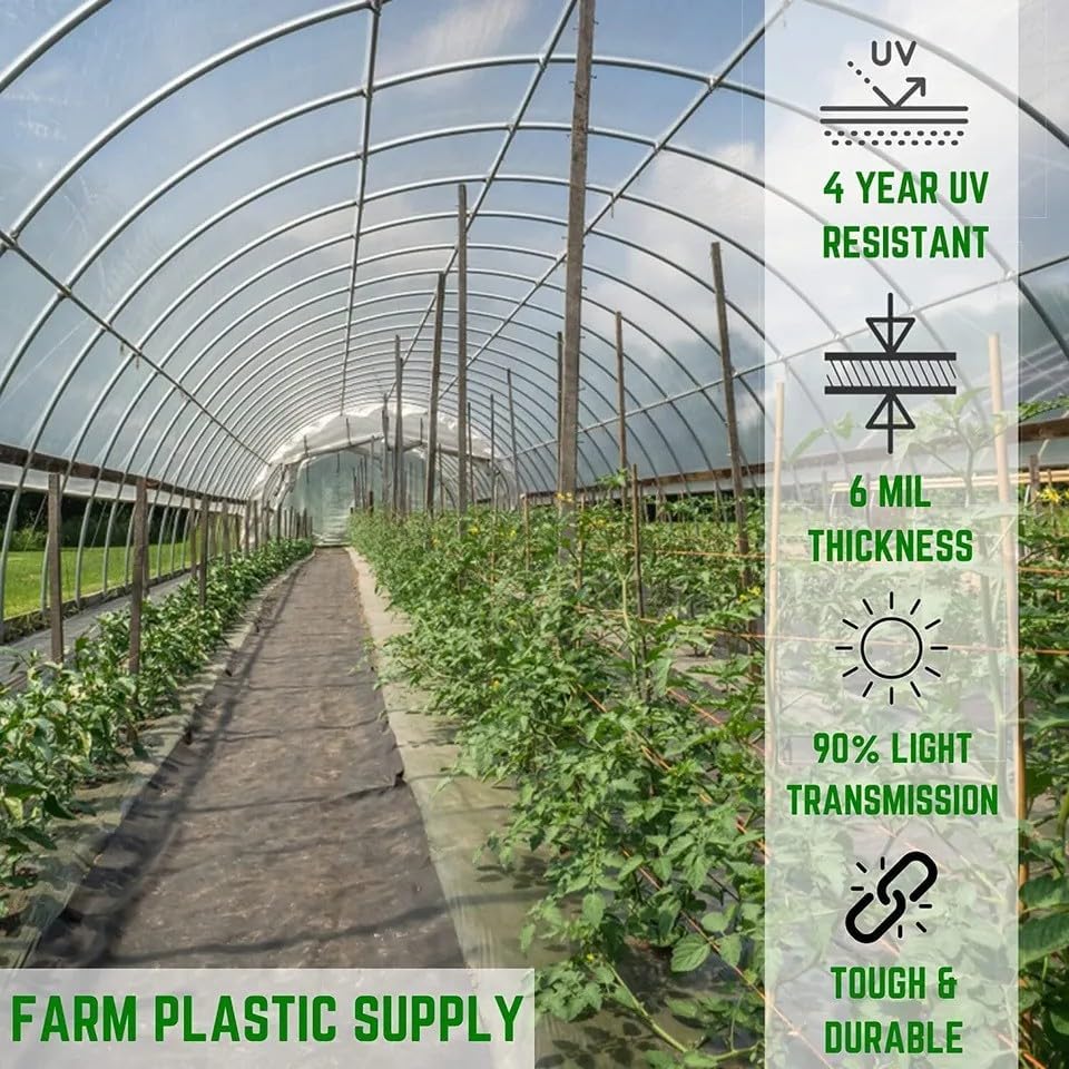 Farm Plastic Supply 4 Year Clear 6 mil Greenhouse Plastic Sheeting - Clear Polyethylene Plastic Sheeting (16' x 40')