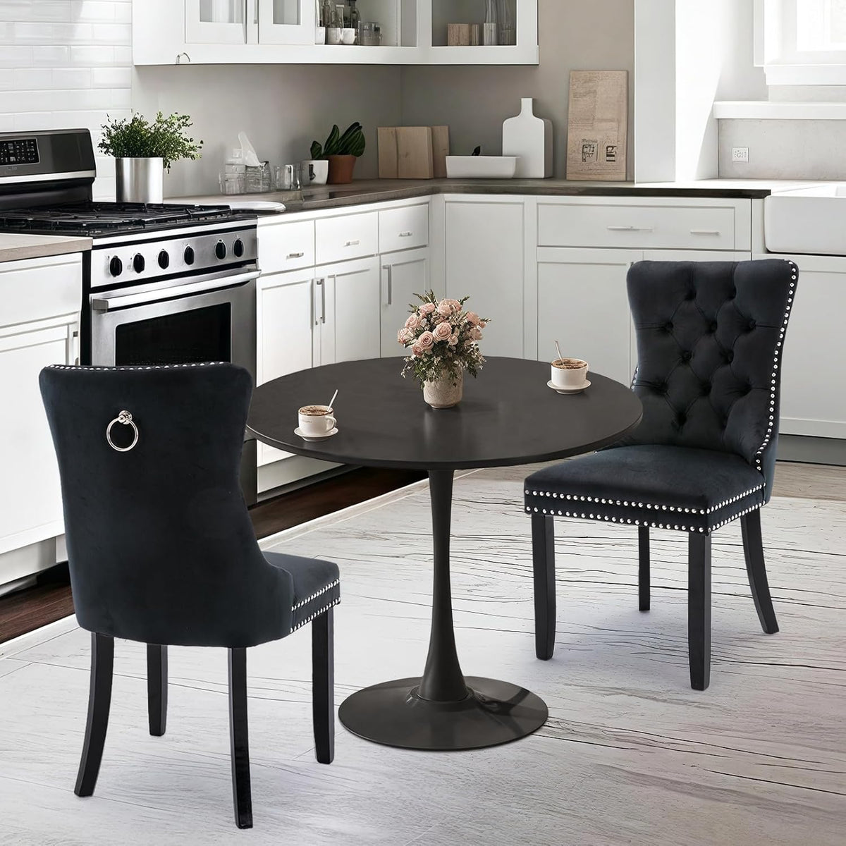 SoarFlash Black Round Dining Table, 24" Tulip Table 2 People Kitchen Dining Table for Living Room
