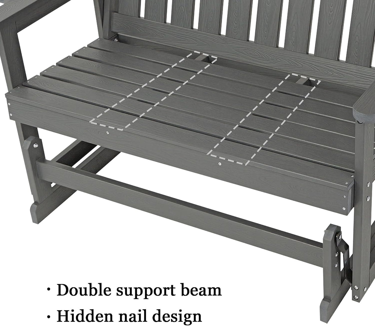 Poly Lumber Patio Glider, HIPS Material Weather-Resistant Swing Bench for Outdoor Porch Garden, Gray