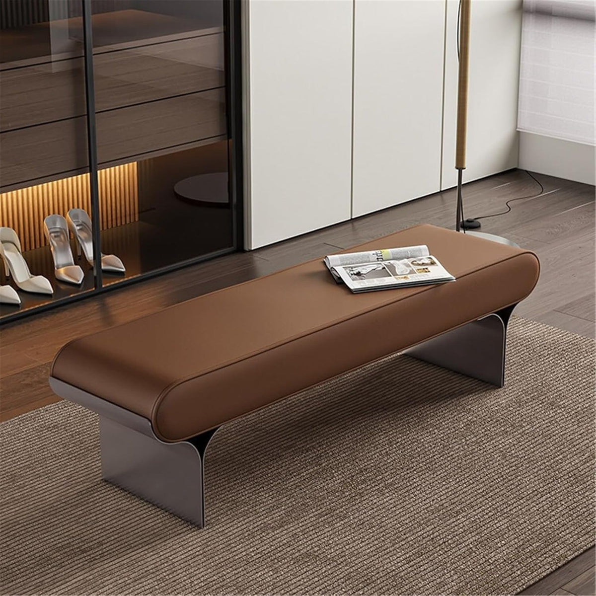 Modern Upholstered Bed end Stool Bedroom Home Use Bedside Dressing Room Wooden Shoe Changing Entryway(Medium)