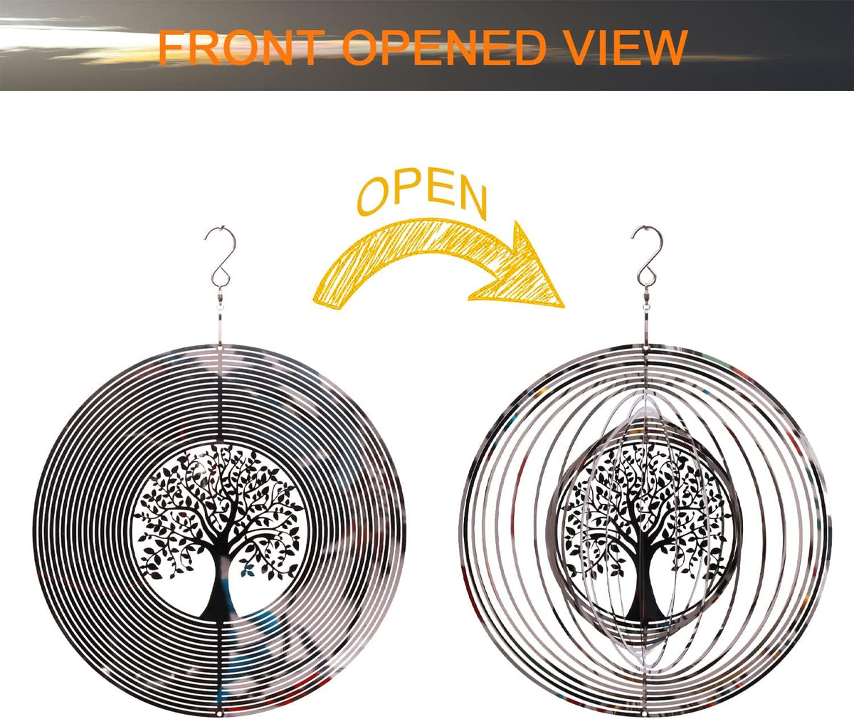 SPRING SONG Tree of Life 3D Wind Spinner for Yard and Garden Mirrored Stainless Steel Spinner Indoor and Outdoor Hanging Decor Crafts Ornament Gifts Kinetic Art Yard Garden Spinner