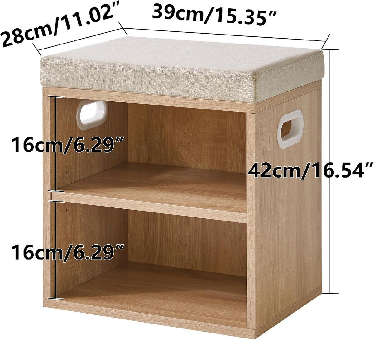 YMYNY Small Shoe Storage Bench with Cushion, 2 Tier Entryway Bench with Storage, Shoe Rack Bench for Entryway, Living Room, Hallway, Closet, Bedroom, 15.4L*11W*16.54H, Light Natural UHBD028R
