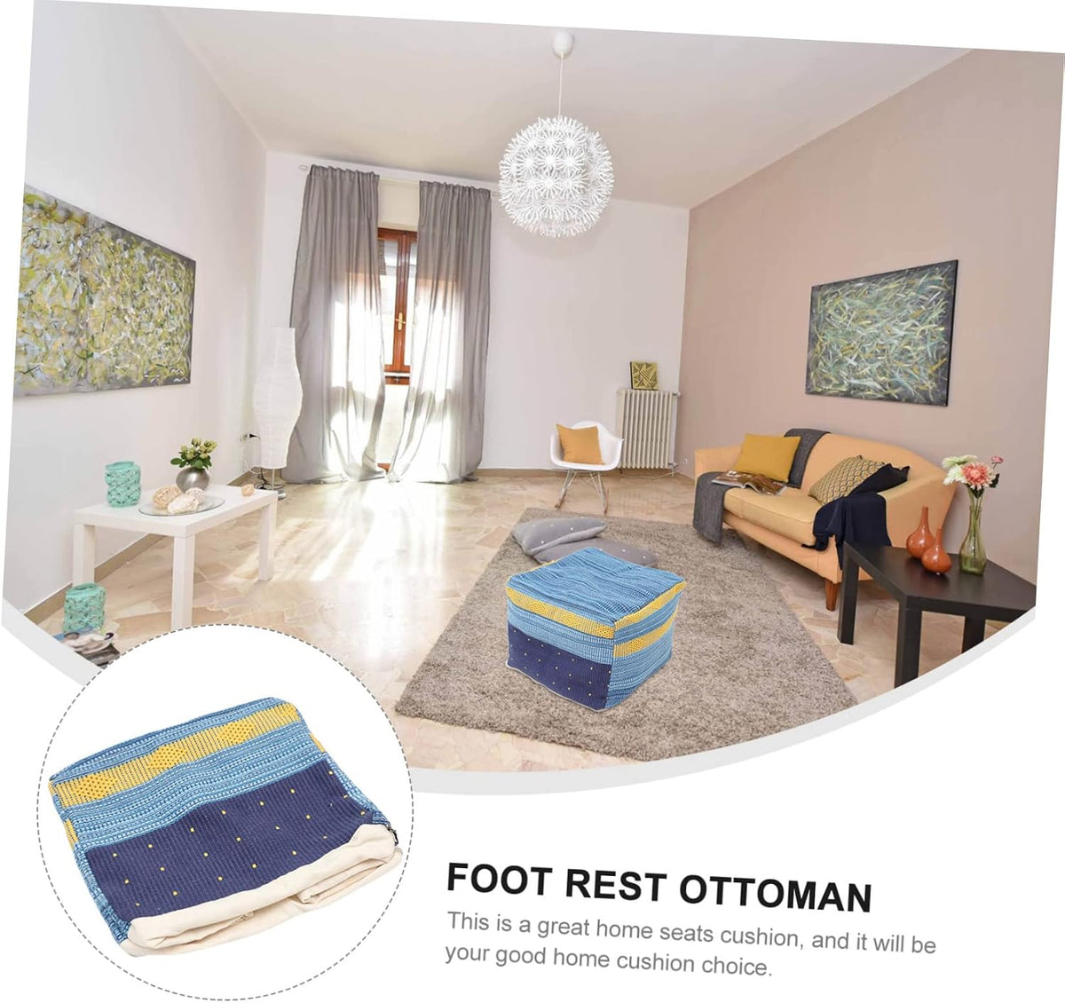 Homoyoyo Footstool Stuffed Foot Rest Floor Foot Stool Outdoor Footrest for Patio Square Pouf Pillows Decorative Square Seats Mat Cover Cotton Linen Dining Chair Office Chair