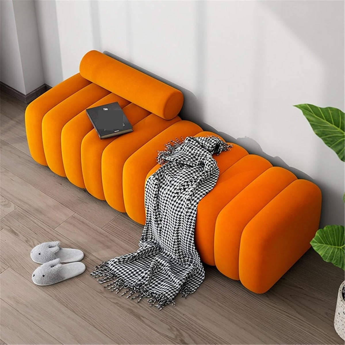 Modern Long Bench with Backrest for Changing Shoes Bedroom Bed end Walk-in Closet Rest Area Entryway(XXL)