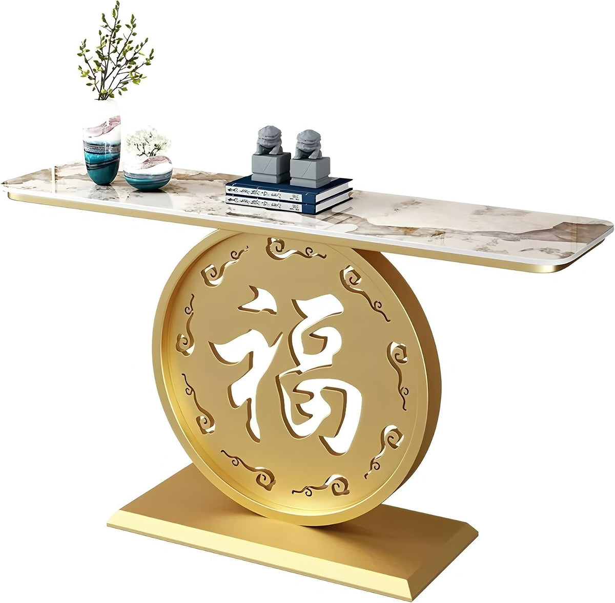 Modern Entryway Table Behind Couch Table | Sintered Stone Tabletop with Metal Base, Long Sofa Table for Living Room Entrance Hallway(Gold-A,120x30x80cm)