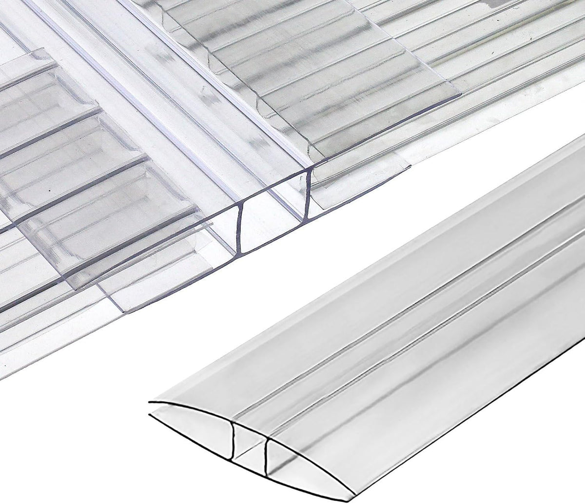 Polycarbonate Greenhouse Panels Connectors - 0.4" Thick, Fit 10mm or 8mm Twin-Wall Polycarbonate Panels, Join 2 Pieces of Panels Together, 4-Foot Length, 10 Pieces (H Connectors 10mm-4ft)