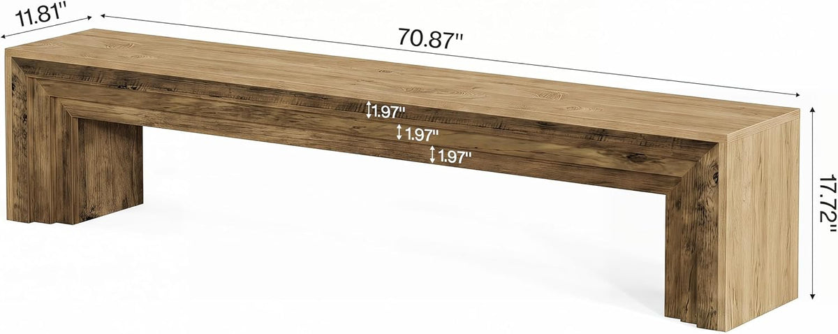 Tribesigns 71'' Extra Long Shoe Storage Bench,Mid-Century Modern Entryway Bench,Indoor Wooden End of Bed Bench for Hallway,Bedroom,Living Room (Light Brown)