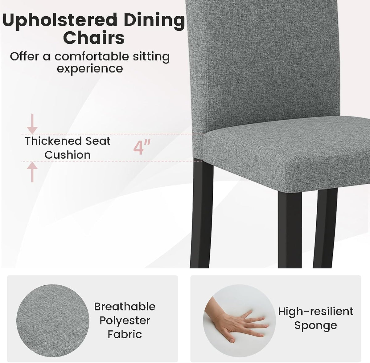 Giantex Upholstered Dining Chairs Set of 4, Mid-Century Modern Fabric Parson Chair w/Rubber Wood Legs, Thick Padded Seat, High Back, Armless Kitchen Side Chairs for Living Dining Room Restaurant