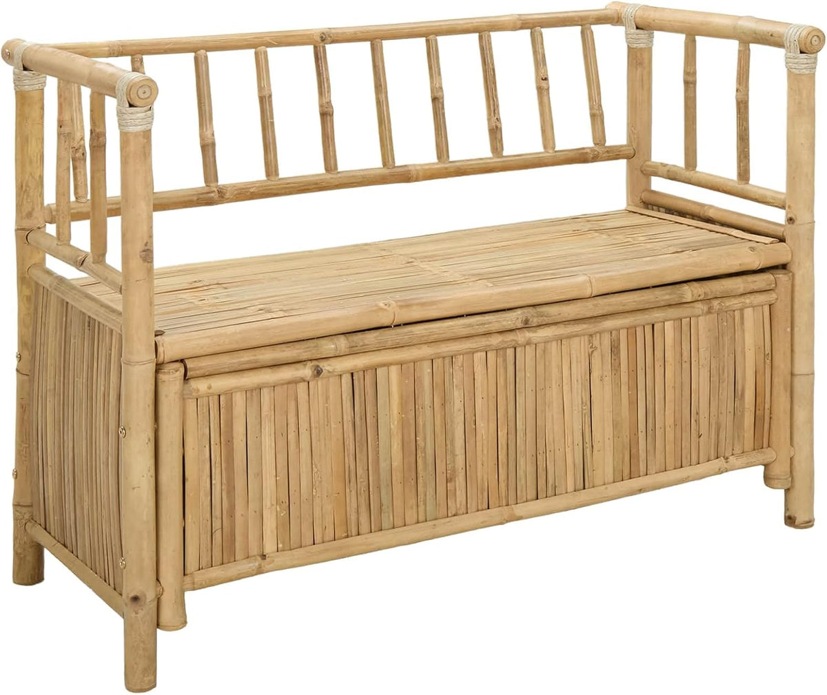 Bamboo Garden Storage Bench, 43 Inch Outdoor Patio Seating with Under Seat Hidden Compartment, Natural Wood Entryway Bench for Sunroom Backyard and Porch