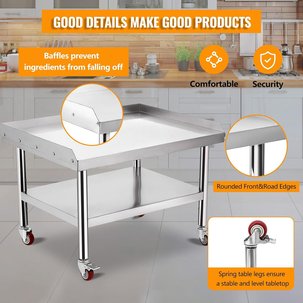 Garvee Stainless Steel Equipment Stand 24x24 Inch with Wheels Mobile Commercial Grill Table NSF Certified Heavy Duty with Adjustable Undershelf and Casters
