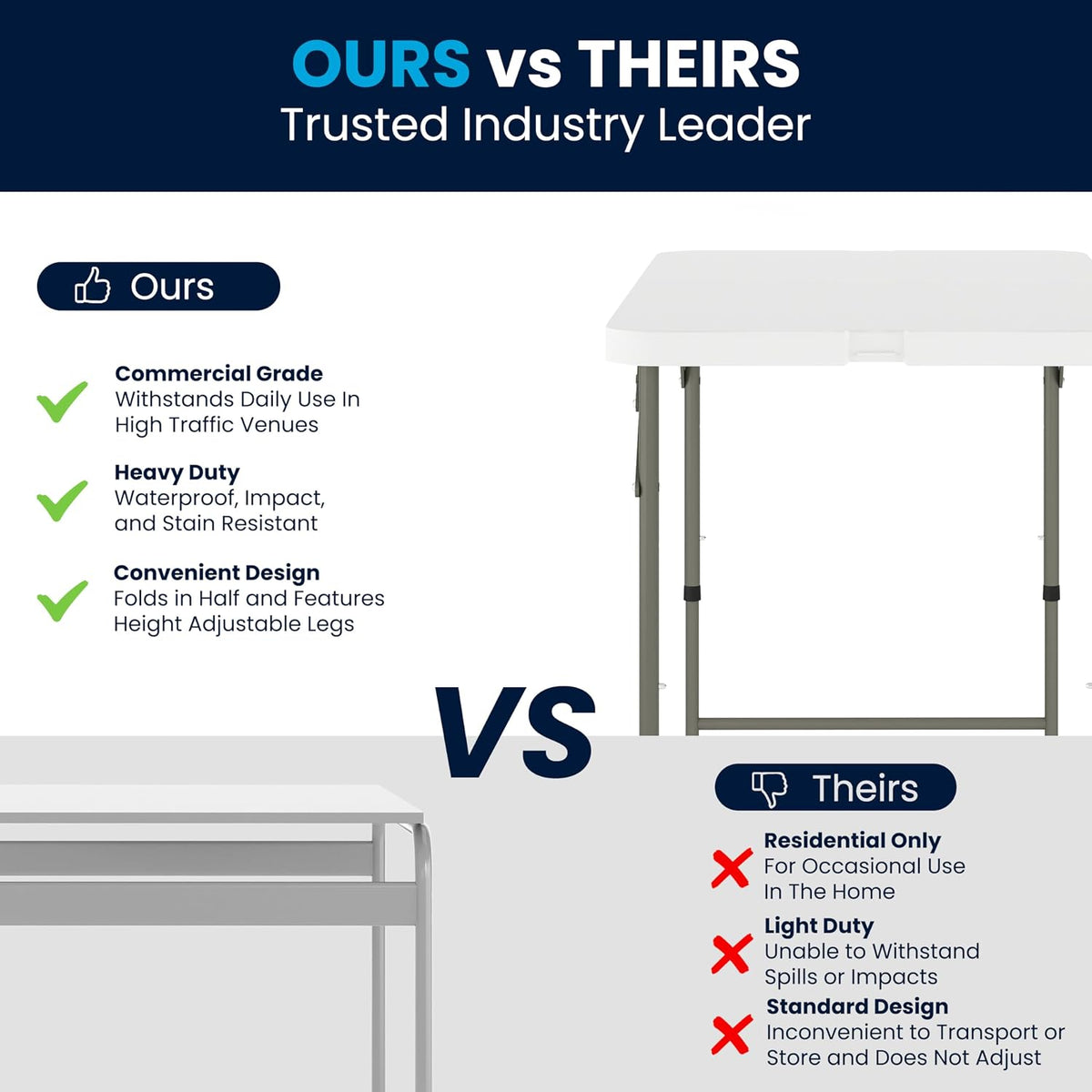 Flash Furniture 4-Foot Bi-Fold Granite White Plastic Folding Table | Lightweight, Easy Storage, Commercial Grade, Carrying Handle