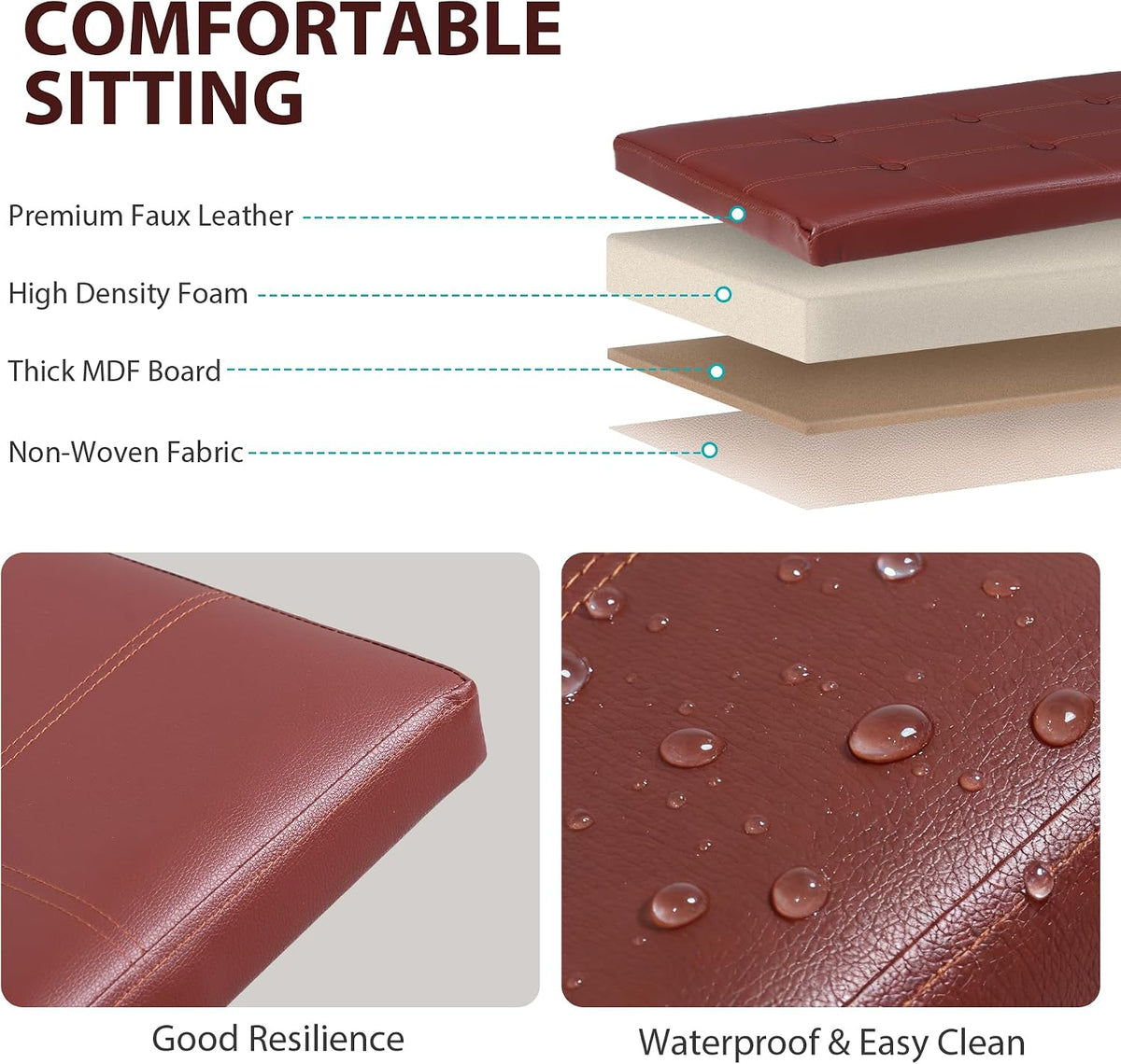Nouva 30 Inches Ottoman Storage Bench, Folding Design Chest Faux Leather Ottomans Footrest for Bedroom Living Room Office,Entryway, Brown