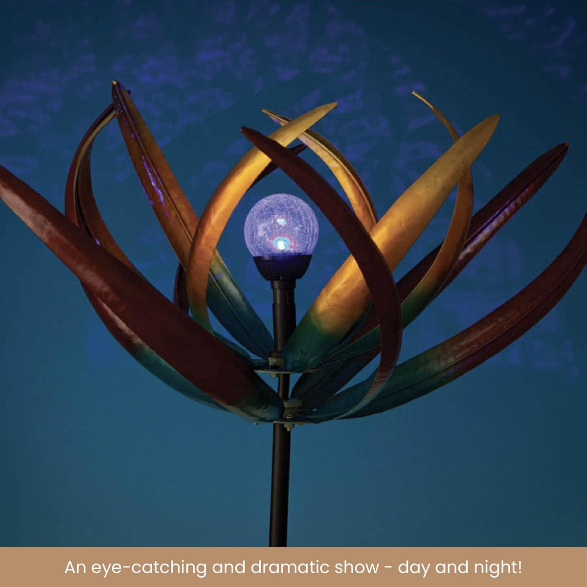Bits and Pieces - 74" Multi-Color Tulip Wind Spinner - Yard Decorations - Solar Powered Glass Ball - Garden Decoration - Tulip Yard Art