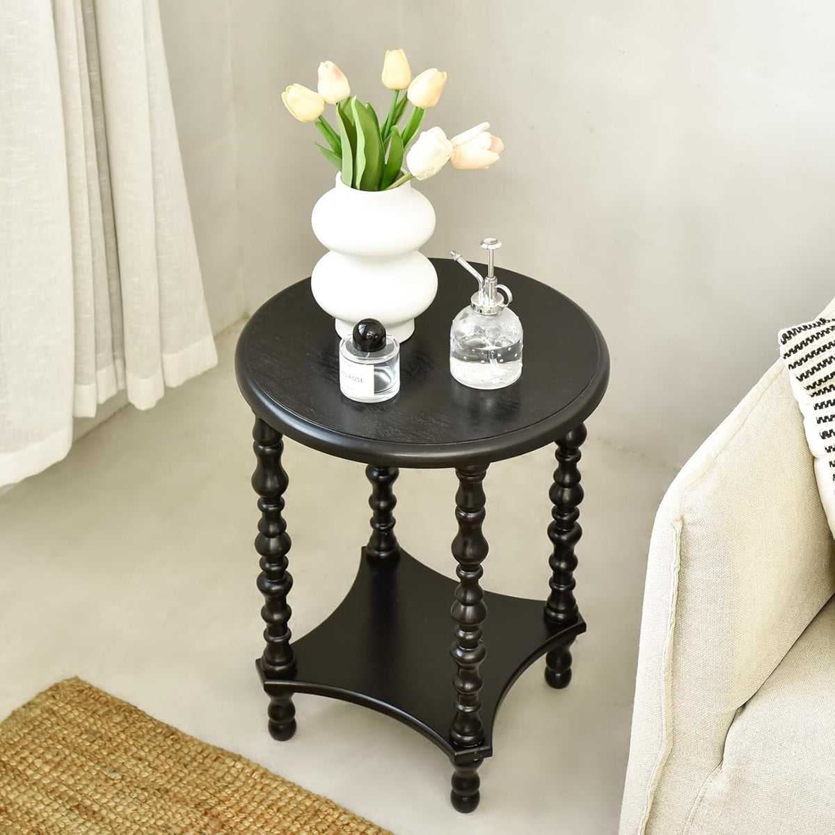 2-Tier End Table, Small Night Stand, Side Table, Bedside Table with Storage Shelf, Coffee Tables for Small Spaces, Bedroom, Living Room (Black)