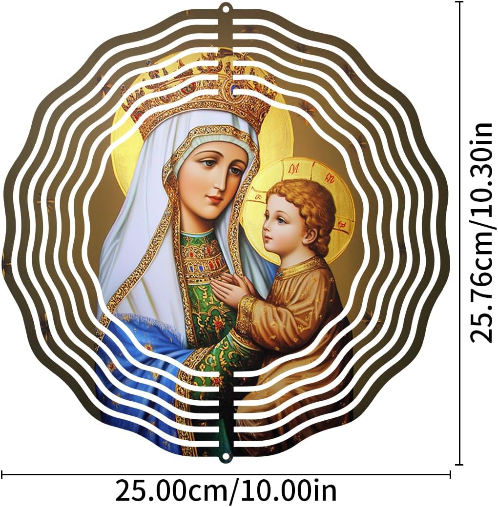 Crown Virgin Mary Wind Spinner, Metal Wind Spinners Outdoor Indoor, Religious Jesus Christ Garden Decor for Outside, Stainless Wind Spinners for Yard and Garden 10 inch 3D (25.76X25 CM)