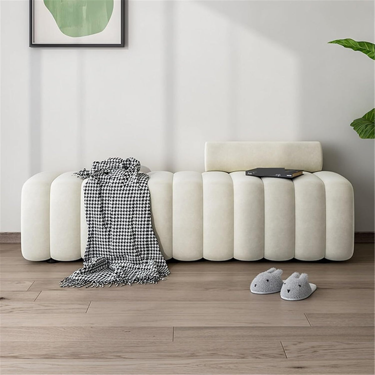 Modern Long Bench with Backrest for Changing Shoes Bedroom Bed end Walk-in Closet Rest Area Entryway(XXL)