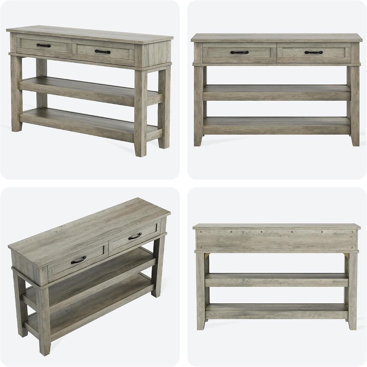 GarveeHome Entryway Table, Console Table with 2 Storage Drawers, 3 Tier Farmhouse Wooden Sofa Table, Hallway Tables for Entryway, Living Room-Grey
