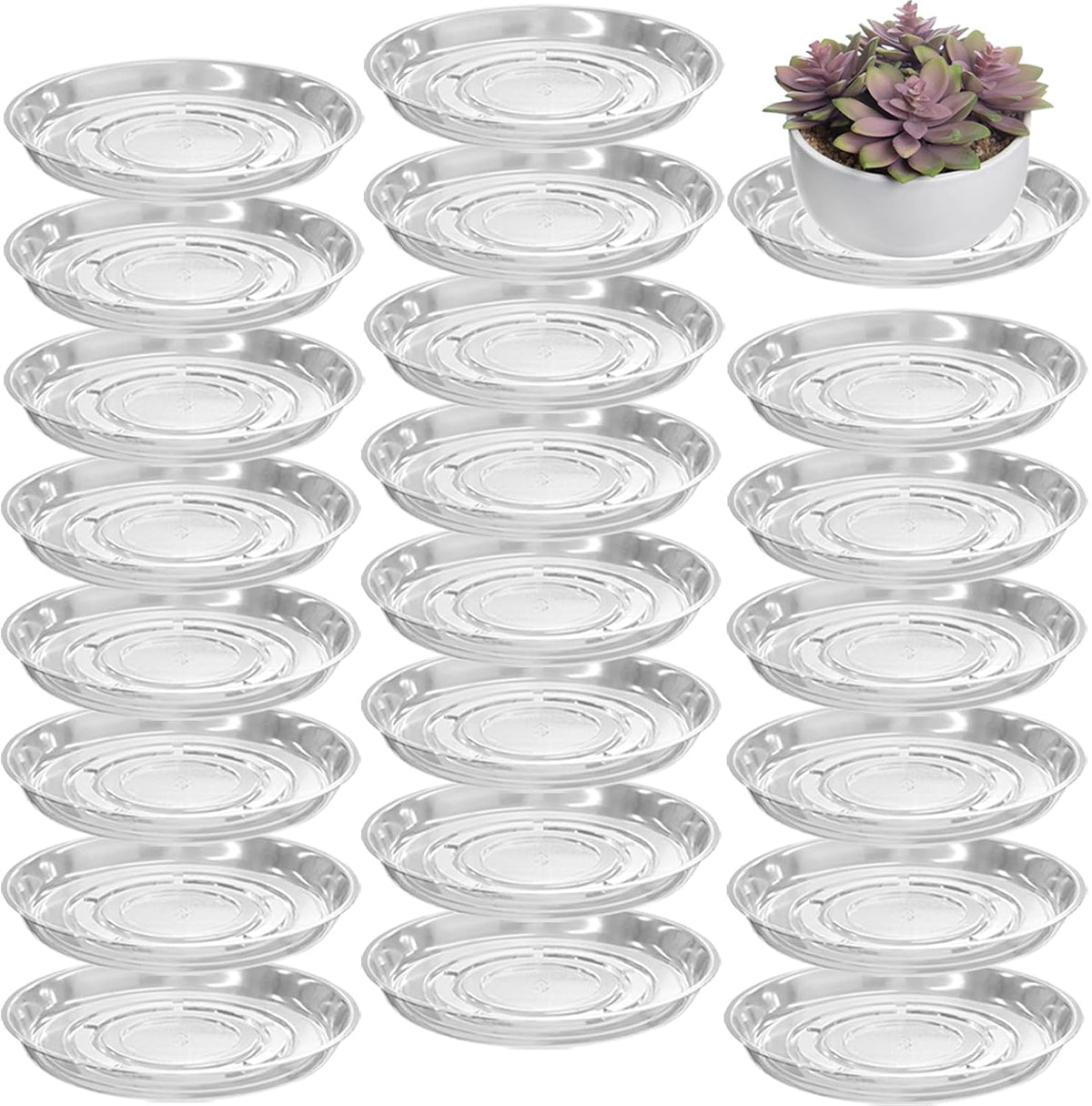 20 Packs 12" Large Clear Plant Saucers for Indoor Outdoor Use Heavy Duty Plastic Plant Trays for Planter Bulk Flower Pot Drip Trays to Catch Water, 4 to 20 Inch, Round Transparent
