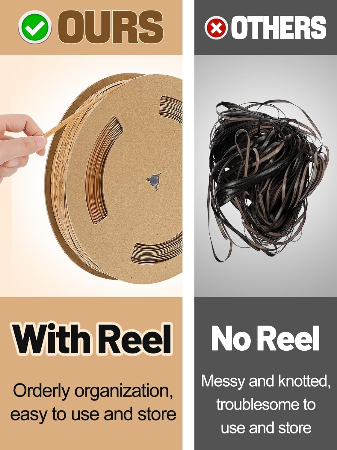 Biggun 459ft Wicker Repair Kit with Tangle-Free Reel - Rattan Patio Chair Repair Kit for Wicker Furniture Sofas, Premium New Materials Basket Weaving Webbing Replacement Parts (Light Brown)