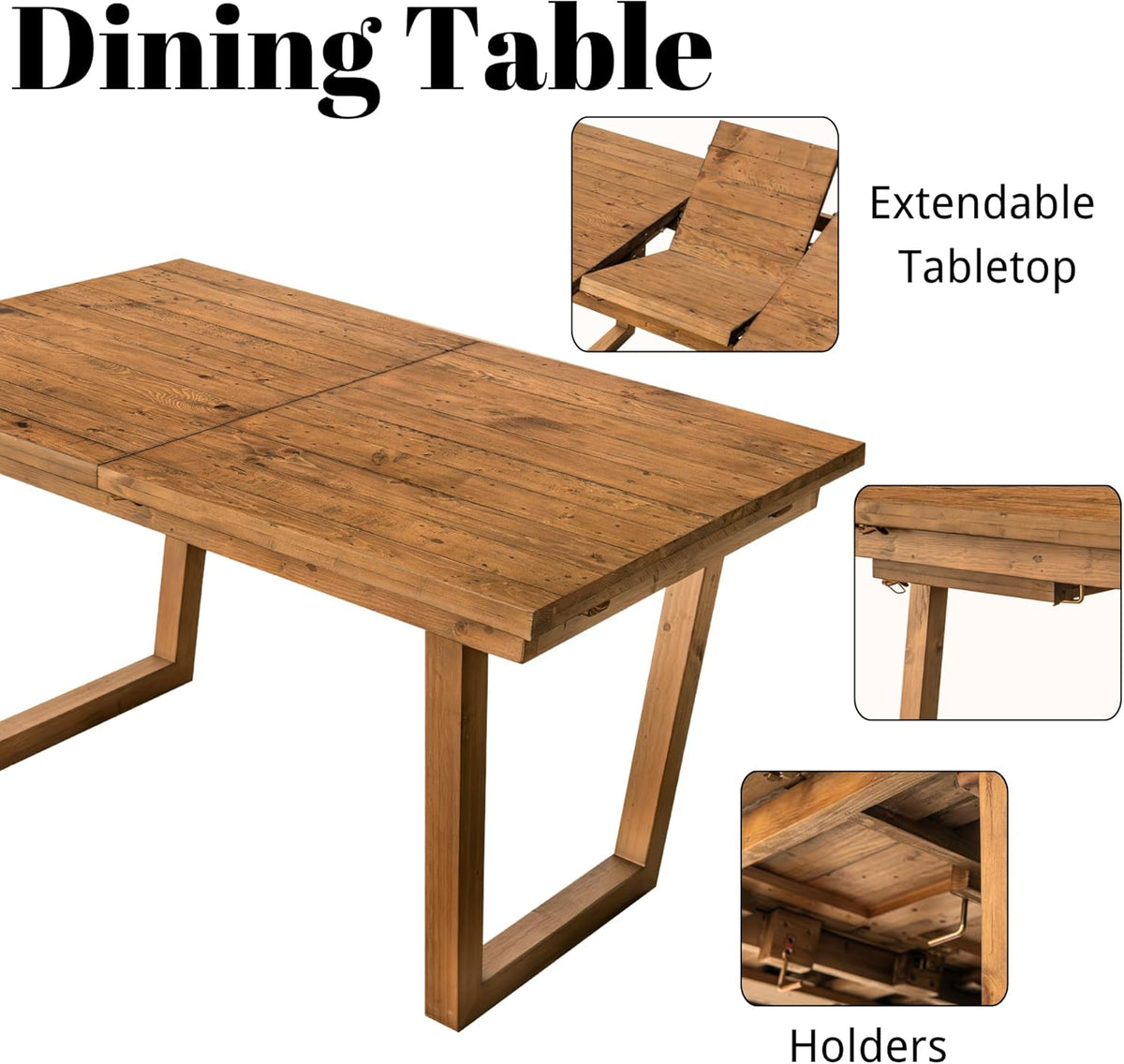55-71'' Extendable Dining Table for 4 6 8, Reclaimed Pine Wood Kitchen Table with U-Shaped Leg, Rectangular Dining Room Table for Kitchen, Home Office, Living Room, Space Saving, Brown