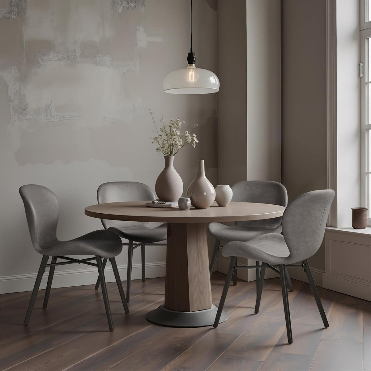 Modern Dining Chair Set of 4, Comfortable Dining Room Chairs with Thick Cushions, Faux Leather Upholstered Kitchen Armless Side Chairs, Wooden Leg for Home, Kitchen, Grey