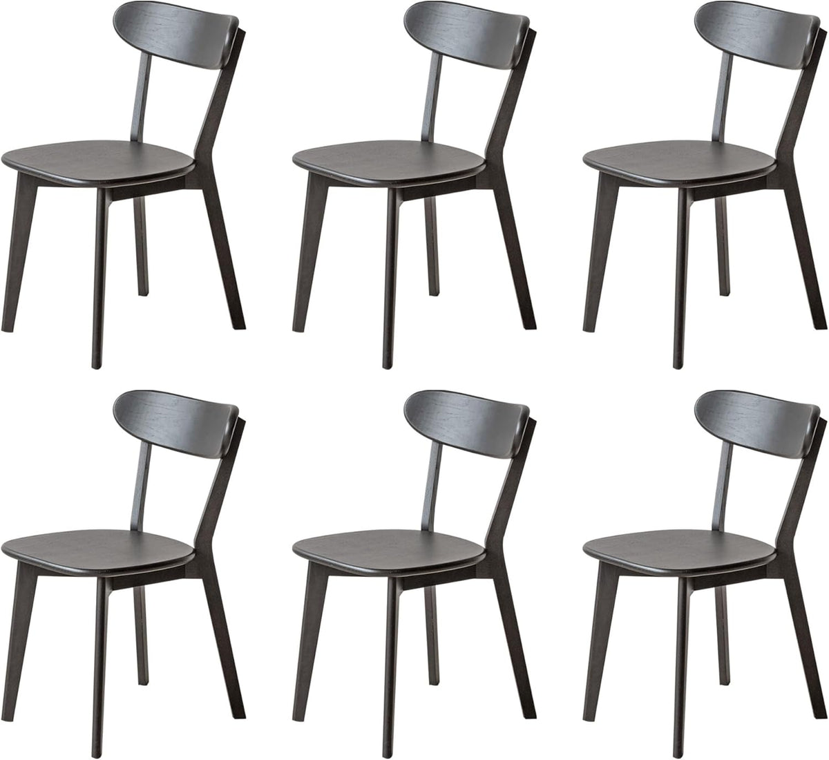 Dining Chairs, Kitchen Chairs, 100% Oak Solid Wood Modern Chair with Curved Backrest Kitchen & Dining Room Chairs Modern Chair for Living Room (Black, 6 Pack)