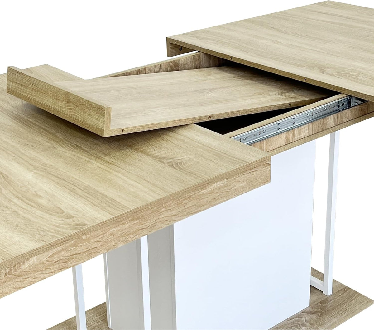 78.74"-62.99" Extendable Rectangle Dining Table for 6-10 Person,White Pedestal Base for Kitchen Meeting Room Small Space,Easy Assembly,Oak