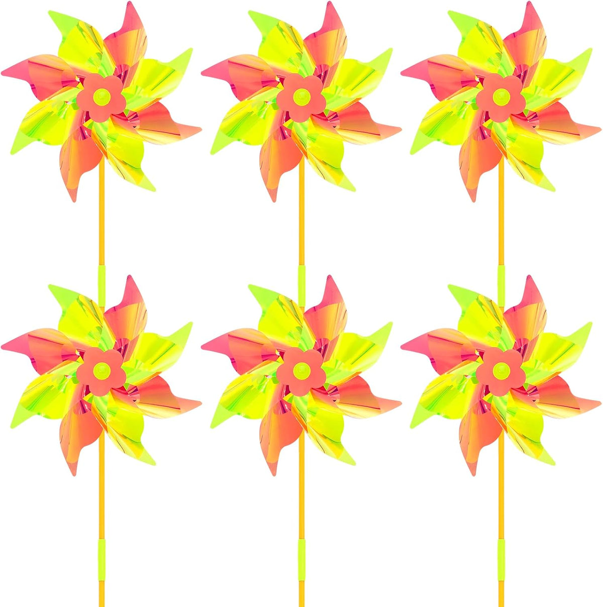 6 Pcs Reflective Pinwheels Wind Spinner for Yard and Garden, Decorative Windmill Toy Pinwheel for Kids, Colorful Garden Wind Spinners Outdoor Party Decorations, Pinwheels to Scare Birds Away