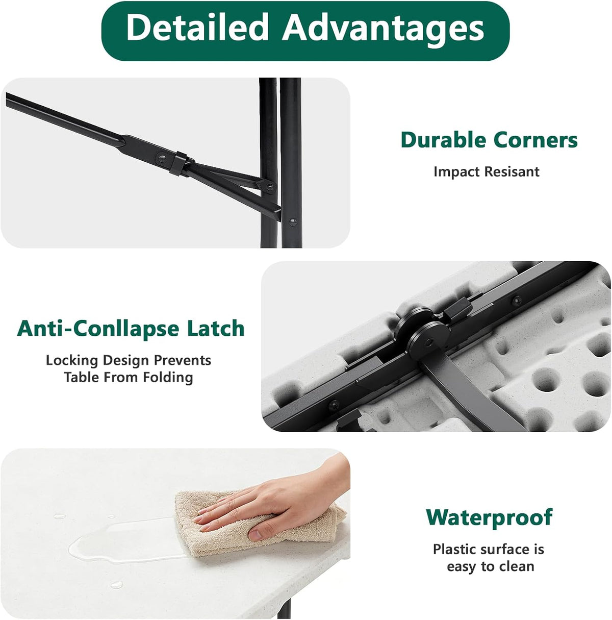6FT Folding Table 4 Pack,Heavy Duty Plastic Foldable Tables with Carry Handles,Fold-in-Half Portable Utility Tables with Steel Legs for Party,Wedding,Banquet, Camping,Picnic,Event,Indoor Outdoor,White