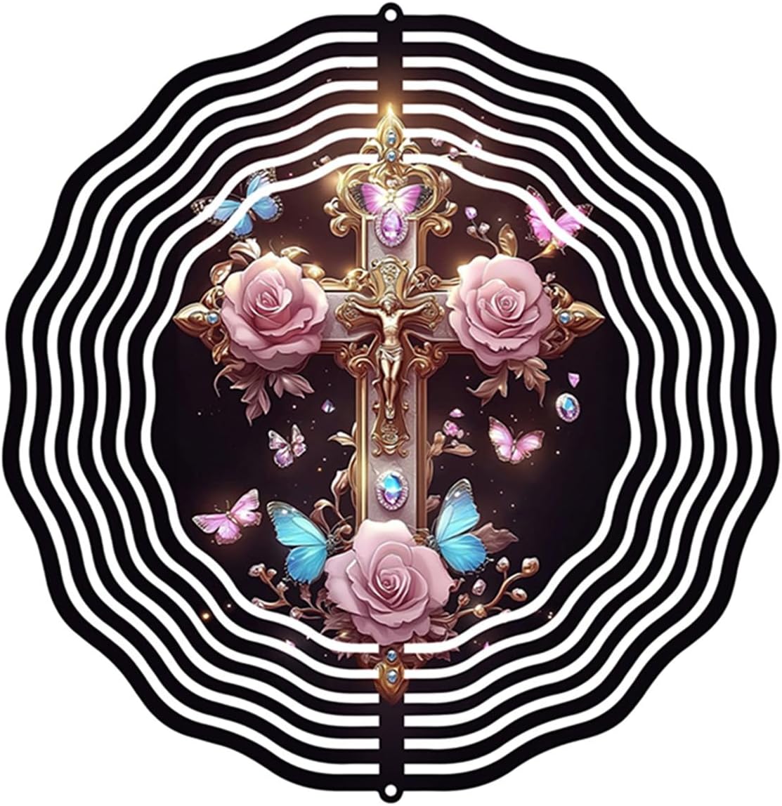 Jesus Cross Wind Spinner, Metal Wind Spinners Outdoor/Indoor, Cross Hanging Garden Decor for Outside, Stainless Wind Spinners for Yard and Garden 10 inch 3D (25.76X25 CM)