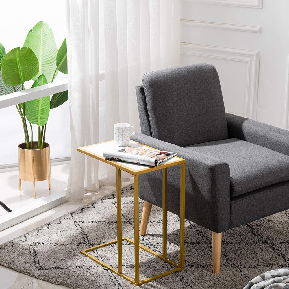 End Table,C Shaped Side Table for Couch,Sofa Table with Metal Frame,Overbed Table for Coffee Drink Snack,Couch Tray Table for Small Spaces,Living Room,Bedroom
