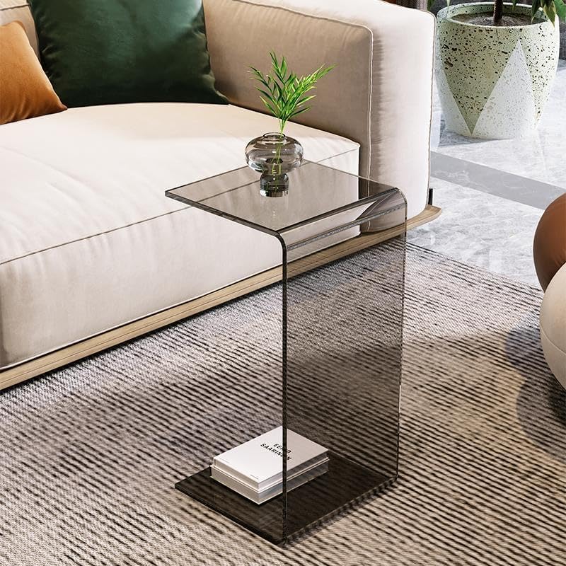 Side Table,C Shaped End Table, Acrylic Sofa Side Table, Bedside Table for Bedroom Small Modern Coffee Table Suitable for Living Room (Smoke Gray)