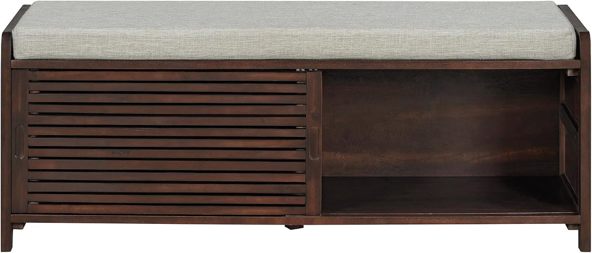 Ball & Cast Entryway Storage Bench with Shutter Doors, 43.3" Wooden Shoes Organizer, Modern Movable Upholstered Seat Entryway Shoe Rack Cabinet for Hallway Living Room, Espresso