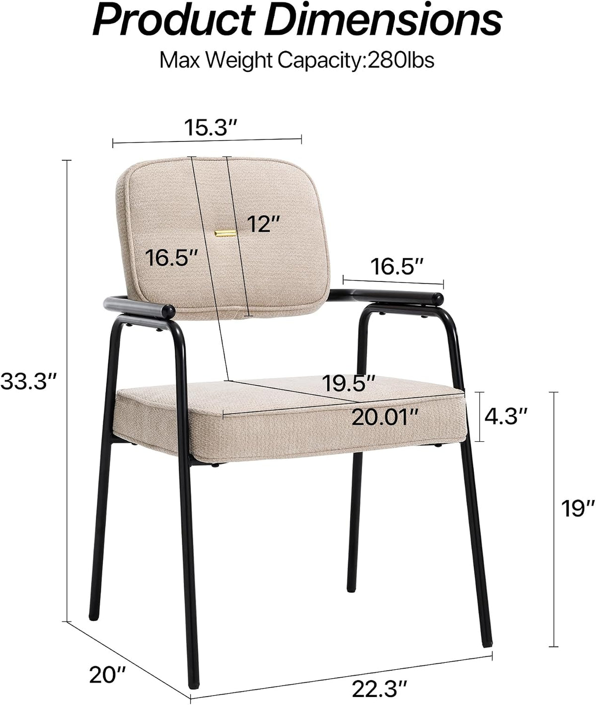 HENGJIANYI Accent Chair Dining Chair Set of 2, Chenille Upholstered Armchair Reading Side Chair, Comfy Living Room Chair with Black Metal Legs for Bedroom Waiting Room, Beige