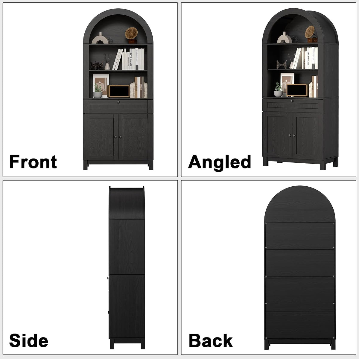 Arched Pantry Cabinet, 71" Kitchen Pantry Cabinet with Smooth Gliding Drawers and Adjustable Shelf, Wood Storage Cabinets Anti-Tipping, Modern Farmhouse for Living Room, Dining Room (Black)