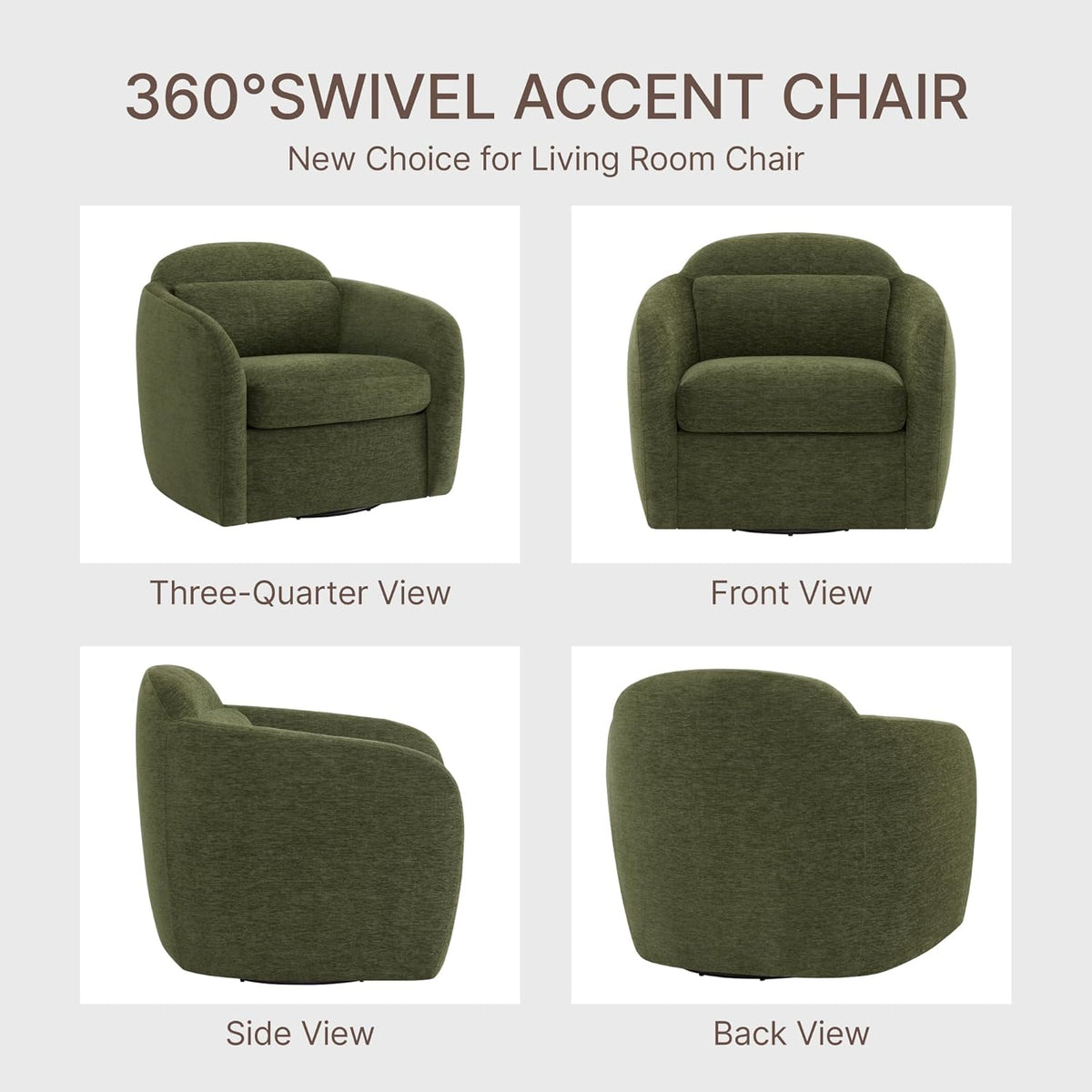 360° Swivel Accent Chair Set of 2, Comfy Upholstered Barrel Chairs with Pillow, High Back for Bedroom Living Room, Reading Room,Moss Green